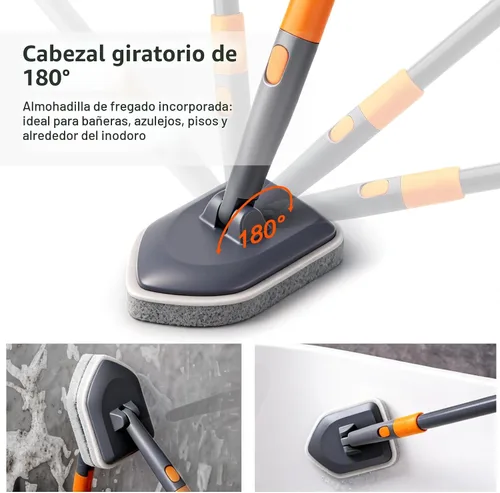 Vista 6 de Cleanhome - Cepillo para limpiar la pared del inodoro, bañera, fregadero 3 Different Function Cleaning Heads, 56" Extendable Long Handle, Bathroom