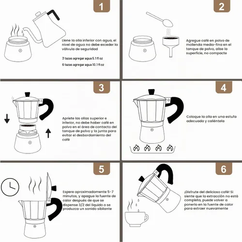 Vista 9 de Cafetera de aluminio con 3 tazas de 150ml (5.1 fl oz) Moka Pot Express, cafetera de café expreso para estufa, colorida cafetera italiana