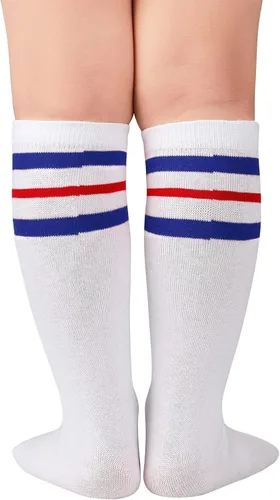 Vista 3 de Zando Calcetines de fútbol para niños, calcetines altos hasta la rodilla para niños y niñas, transpirables para niños y jóvenes, calcetines