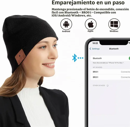 Vista 3 de BORAYDA Merino Wool Bluetooth Beanie, HD Stereo,30 Hours Play Time,Built-in Microphone, Men's/Women's Christmas Electronic Gift (Black)