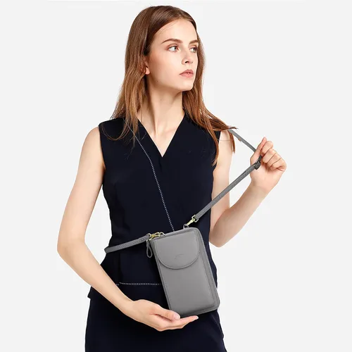 Vista 7 de S-ZONE - Bolso cruzado para mujer, de cuero sintético de PU, con bloqueo RFID, para teléfono celularbilletera