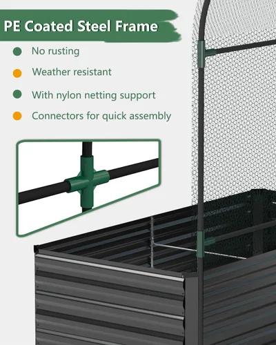 Vista 6 de Cama de jardín elevada con enrejado de arco para plantas trepadoras, cama de jardín elevada galvanizada, jardineras al aire libre para verduras