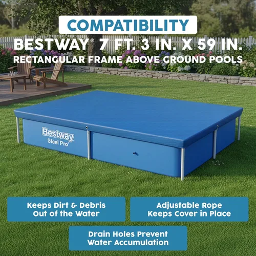 Vista 5 de Bestway Flowclear - Cubierta rectangular de piscina de 7 pies 4 pulgadas x 60 pulgadas para piscinas sobre el suelo, con agujeros de drenaje