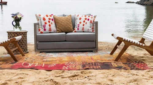 Vista 3 de Unique Loom - Alfombra colección de círculos abstractos, de transición para interiores y exteriores, beige, Polipropileno, Multi/oliva