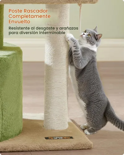 Vista 4 de Feandrea Árbol para gatos, torre pequeña para gatos de 18.5 pulgadas, verde Verde hierba + marrón camello