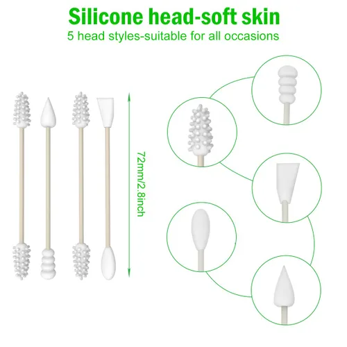 Vista 2 de Hisopos de algodón reutilizables, 4 unidades, hisopo de silicona portátil lavable, brotes de algodón de silicona de doble punta para maquillaje