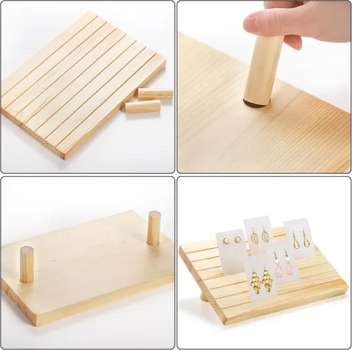 Vista 5 de Elsjoy Soporte de exhibición de pendientes de madera con 200 tarjetas, soporte de exhibición de pendientes de madera de mesa para vender