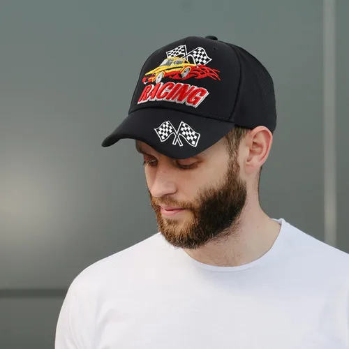 Vista 4 de Trendy Apparel Shop Gorra de béisbol con bandera de carreras bordada en 3D