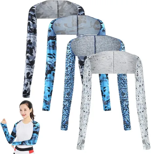 Vista 16 de Katutude 4 piezas de chal refrescante para mujer, manga de protección solar, transpirable, anti rayos UV, con agujeros para los dedos, para golf