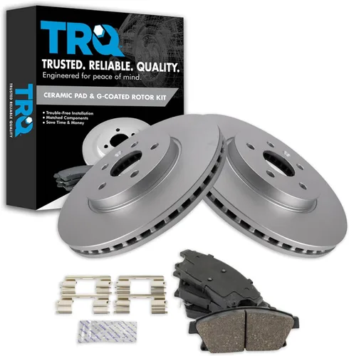 Vista 56 de TRQ Juego de pastillas de freno delantero y rotores con revestimiento de cerámica compatible con Jeep Compass Patriot 2017