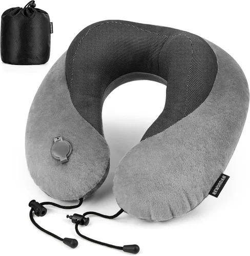 Vista 8 de Rewondah Almohada inflable de viaje para avión dormido, almohada inflable para el cuello para viajar en avión con funda lavable, almohada de viaje