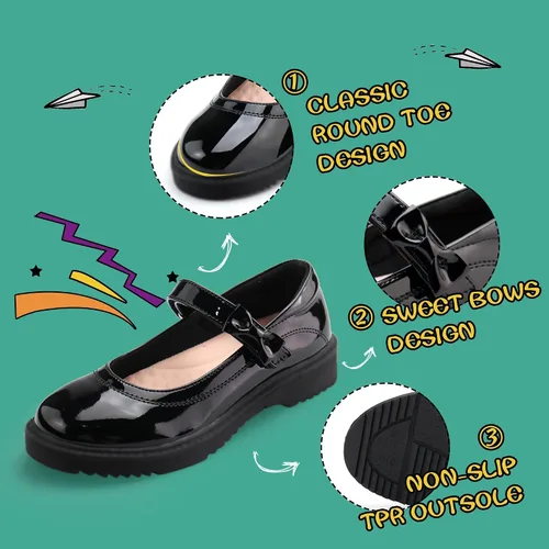Vista 2 de JABASIC Zapatos de escuela negros para niñas Bow Oxford Mary Jane Flats