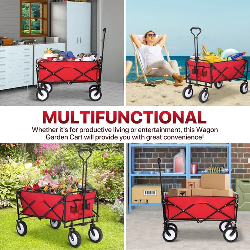 Vista 7 de Carro plegable plegable para campamento, jardín, resistente, para la playa, carrito portátil utilitario, carrito de mano al aire libre con 4 ruedas