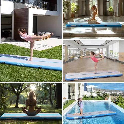 Vista 6 de Colchoneta inflable de gimnasia de 4 pulgadas de grosor para uso doméstico, entrenamiento, animadora, yoga de 10, 13, 16, 20 pies con bomba de aire