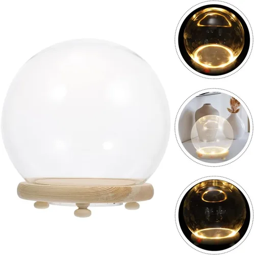 Vista 8 de EXCEART Cúpula de cristal con base de madera de 4 pulgadas transparente para decoración del hogar con contenedor de flores preservadas con luz LED