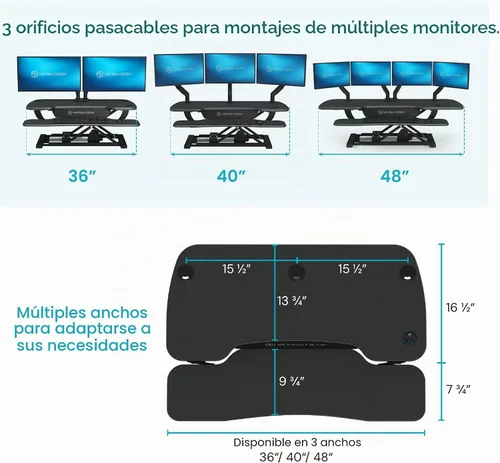 Vista 2 de PowerPro - Convertidor de escritorio de pie de 36 pulgadas, elevador de escritorio eléctrico de altura ajustable para estar de pie o sentado