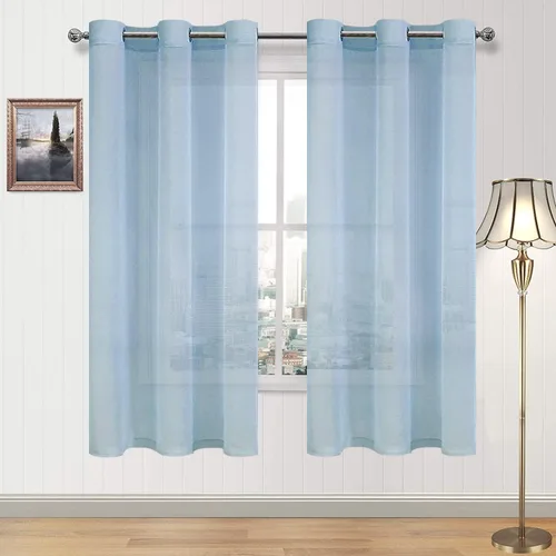Vista 128 de DWCN Cortinas traslúcidas color verde frijol para sala de estar y dormitorio - Cortinas voile con aspecto de lino sintético con ojales en la parte