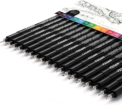 Vista 8 de YISAN Plumas de Punta Ultra Fina Negras 01, Bolígrafos de Tinta de Punta Extra Fina, Marcadores de Arte Finos de 0.25mm Sin Derrames para Dibujo