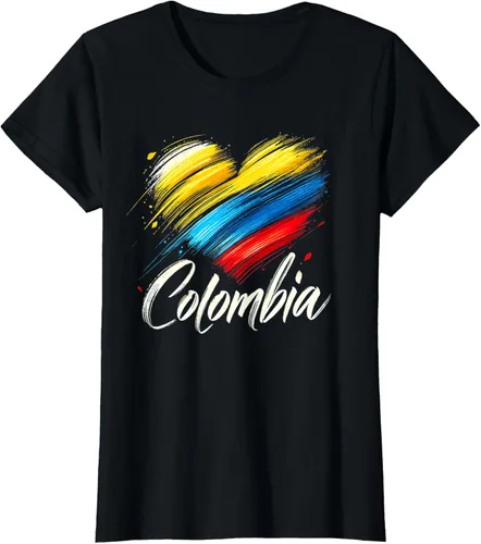 Vista 46 de Camiseta de orgullo colombiano con corazón de la bandera de Colombia