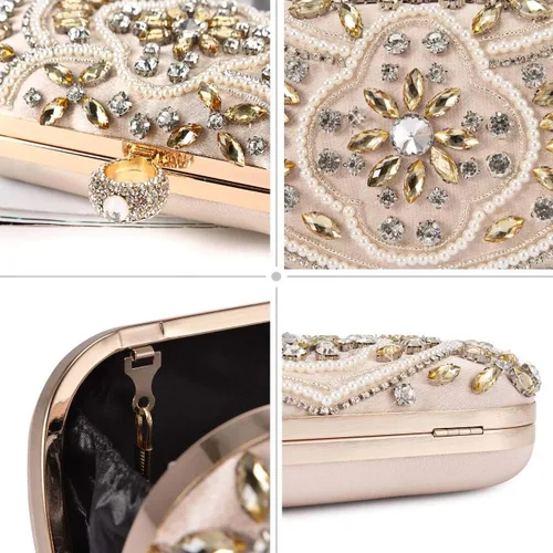 Vista 5 de UBORSE Bolsos de mano de cristal con cuentas para mujer, bolsos de noche formales con diamantes de imitación para boda, graduación, cóctel, fiesta