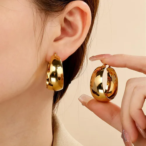 Vista 3 de Aretes de aro anchos de oro para mujer, aretes de aro gruesos y grandes de gold1