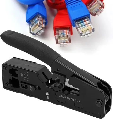 Vista 6 de Herramienta de crimpado Ethernet Crimpadora Pasa a través de Ethernet Crimper para RJ11 RJ12 Cat5 Cat6 Cat7