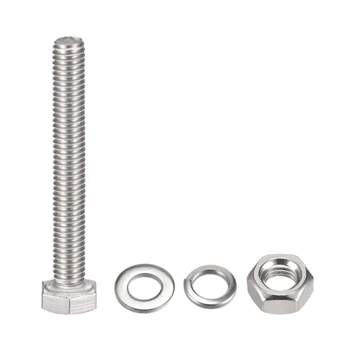 Vista 3 de uxcell Tornillos de cabeza hexagonal M6 x 1.969 in, tuercas, kits de arandelas planas y de bloqueo, pernos hexagonales de rosca completa de acero