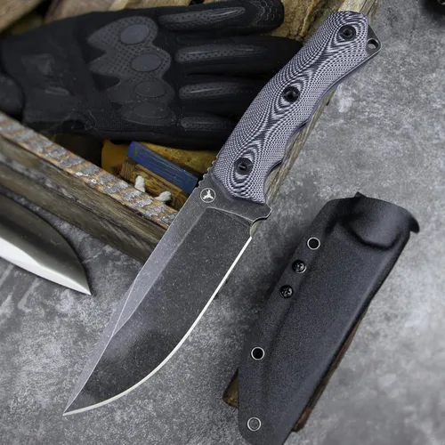 Vista 4 de Cuchillo Cruiser de 10.9 pulgadas para caza, cuchillo táctico de campamento al aire libre, mango afilado de acero G10 DC53, funda Kydex (negro)