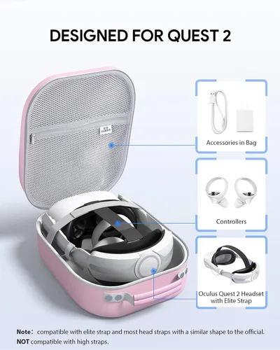 Vista 3 de Aubika Carrying Case for Meta Quest 2 Quest 3Pico 4Vision Pro, Compatible with EliteBattery Headset Strap Accessories, Hard Travel Case - Pink