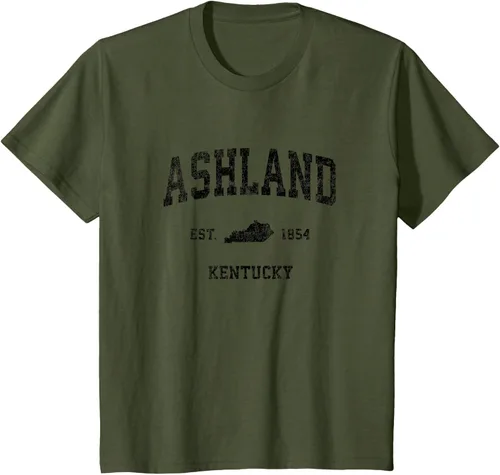 Vista 14 de Ashland Kentucky KY Vintage Sports Design Camiseta de impresión negra Asfalto