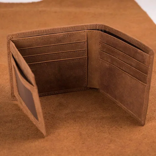 Vista 5 de Kenon Cartera de cuero personalizada para hombres, con bloqueo RFID grabada, billetera elegante para marido, hijo, papá, cumpleaños, San Valentín