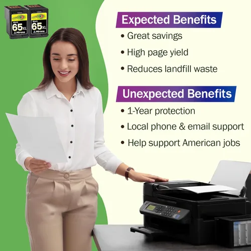 Vista 2 de Mirone Cartuchos de tinta remanufacturados de repuesto para HP Ink 65 65XL para cartuchos HP 65, paquete combinado negro para impresoras Deskjet