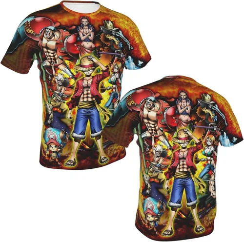Vista 5 de Caubvty Camiseta de manga corta con estampado 3D de Monkey Luffy de una pieza para hombre y mujer