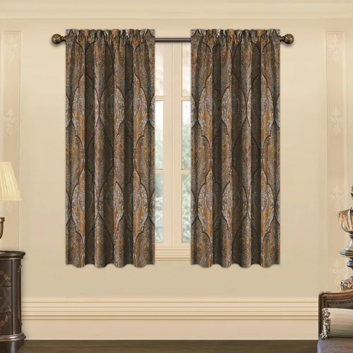Vista 33 de Loom and Mill - Cortinas de lujo de jacquard para dormitorio, cortinas de damasco beige de 2 paneles con alzapaños, elegante cortina de ventana