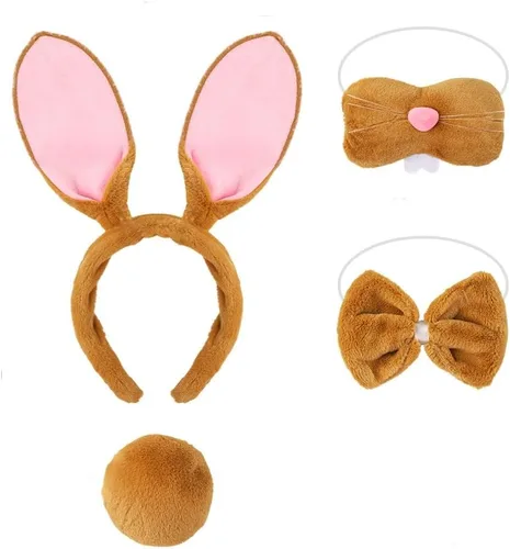 Vista 11 de Kirei Sui Diadema de conejo para niños, diseño de cola de moño y cola de 3 piezas