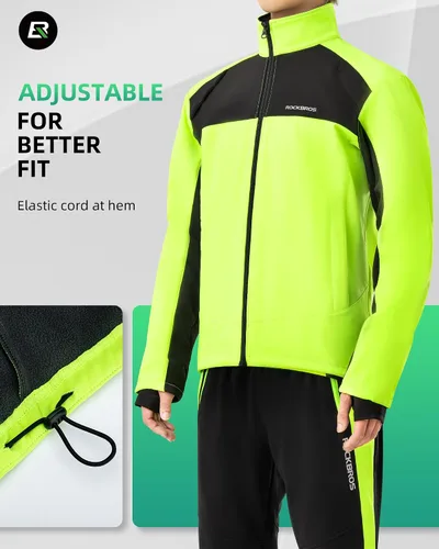 Vista 5 de ROCKBROS Chaquetas de ciclismo para hombre, chaquetas de ciclismo de invierno, chaqueta térmica a prueba de viento, clima frío, ciclismo, senderismo