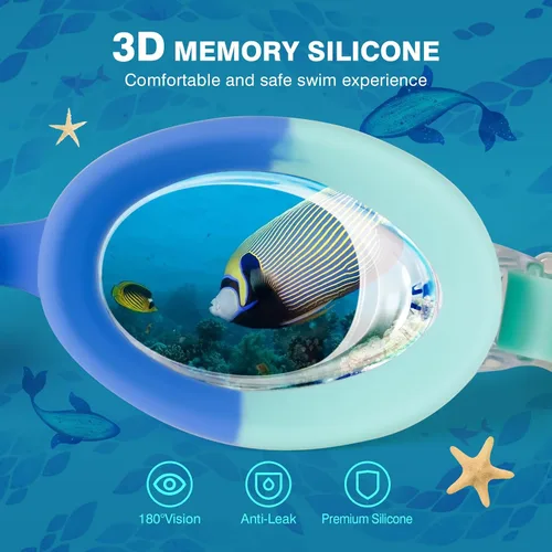 Vista 4 de Paquete de 2 gafas de natación para niños pequeños de 6 a 14 (8 a 12), protección UV antivaho sin fugas, gafas de natación para niños y niñas