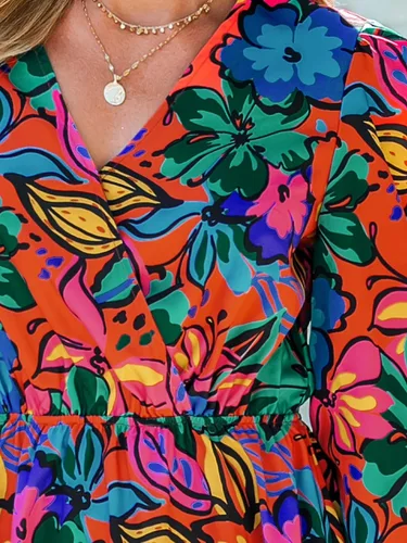 Vista 6 de CUPSHE Mini vestido de gasa con estampado floral para mujer, mangas largas campesinas