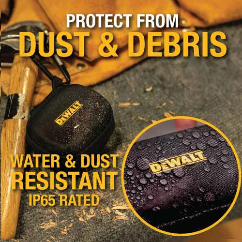 Vista 4 de DEWALT Auriculares inalámbricos con estuche de carga y funda protectora de alta resistencia, auriculares Bluetooth con batería de 30 horas, sensor