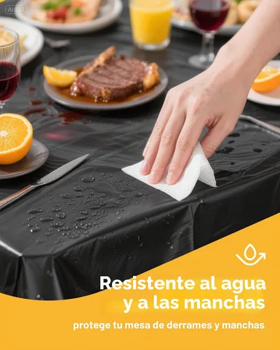 Vista 2 de Niuara Mantel de Mesa Rectangular de Plástico Negro, Paquete de 15, Mantel de 54''×108'' para Mesas de 6 pies, Mantel para Uso Desechable, Cubierta