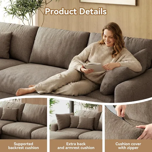 Vista 4 de WorthFurni Sofás seccionales Cloud de 110 pulgadas para sala de estar, sofá modular con asiento profundo, sofá convertible en forma de L con otomana