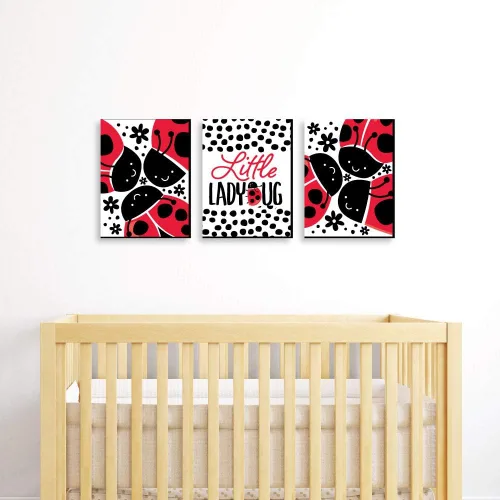 Vista 2 de Big Dot of Happiness Happy Little Ladybug - Arte de pared para guardería y decoración de habitación de niños, ideas de regalo, 7.5 x 10 pulgadas