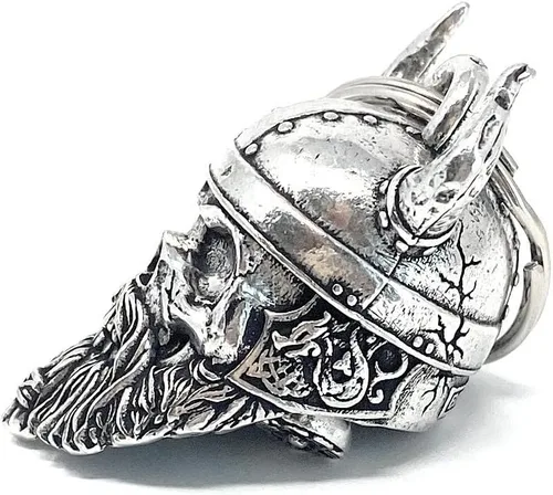 Vista 2 de Bravo Bells Viking Warrior Skull Bell - Accesorio de campana de motociclista o llavero para buena suerte en la carretera - Fabricado en los Estados