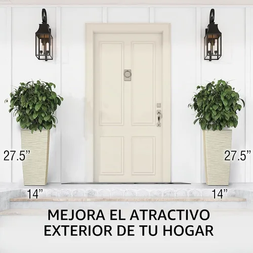 Vista 3 de Mueller Janska M-Resin - Macetero alto resistente, planta grande para interiores y exteriores, árbol, maceta de flores, juego de 2 piezas, 27.5 Beige