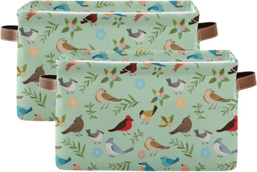 Vista 2 de ALAZA Cesta de almacenamiento de pájaros y flores para estantes para organizar el armario, estante del cuarto del bebé, juguete de la guardería