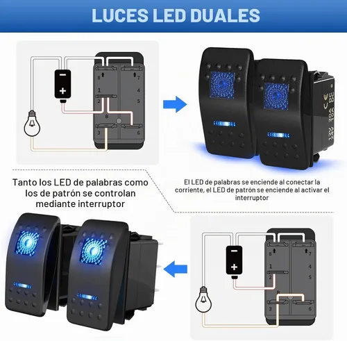 Vista 5 de Anina 2 piezas de interruptores basculantes de 5 pines SPST 20A/12V 10A/24V ENCENDIDO/APAGADO con 2 juegos de cables puente, interruptor basculante