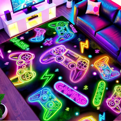 Vista 8 de Alfombras de área de juegos para niños, alfombras geniales para jugadores, adolescentes, alfombras grandes de videojuegos para dormitorio, consola