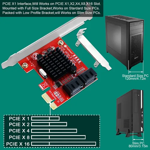 Vista 6 de Tarjeta de expansión PCIE 3.0 a 4 puertos 6Gbps SATA III para PC de escritorio, Plug and Play en Windows OS, MAC OS, Linux, ASMedia ASM1064