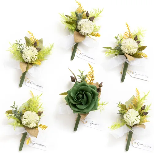 Vista 47 de Ling's Moment Boutonniere para Hombres Boda, Juego de 6, Novio y Padrinos Boutonniere para Boda Regreso a Casa Halloween Ceremonia Aniversario, Cena