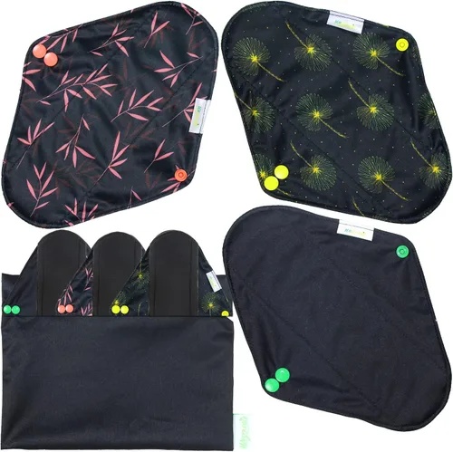 Vista 17 de wegreeco Almohadillas menstruales reutilizables de carbón – Almohadillas sanitarias reutilizables Forros de bragas reutilizables Almohadilla